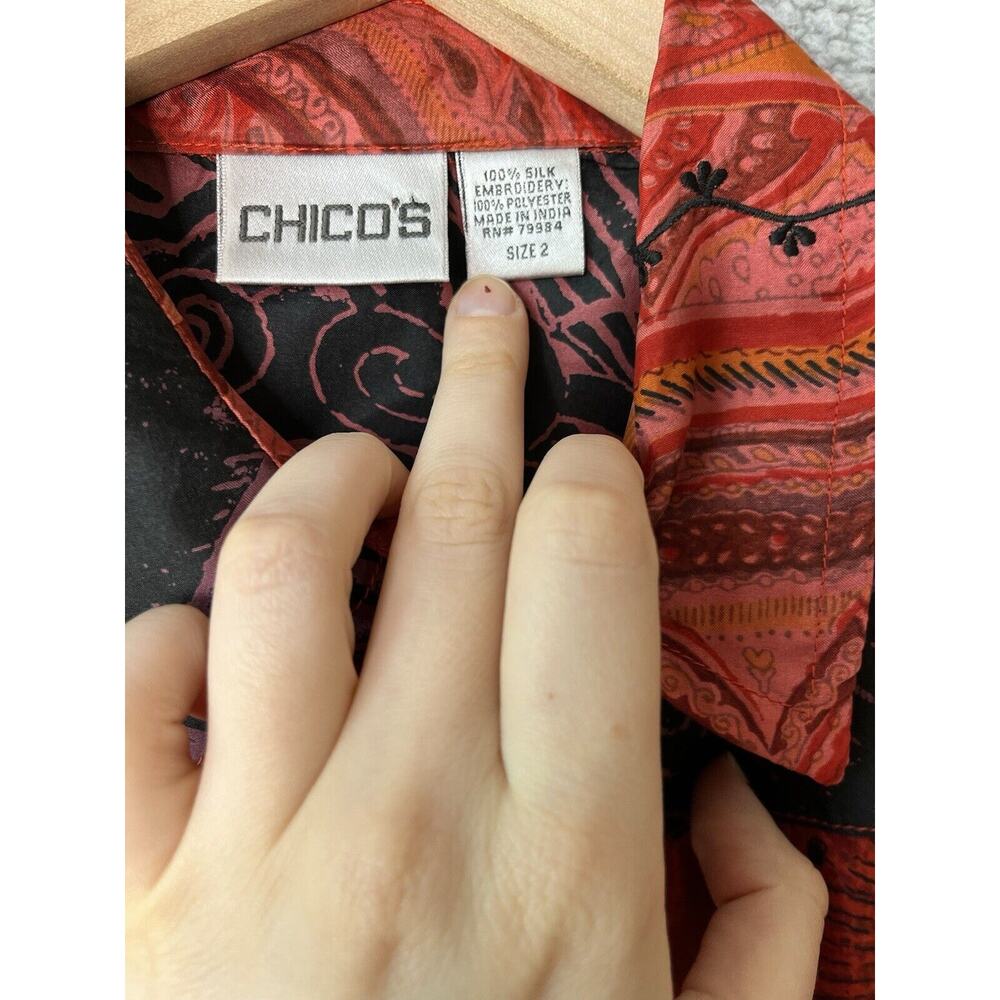 Chicos Button Top Large 2 Silk Patchwork Abstract… - image 4
